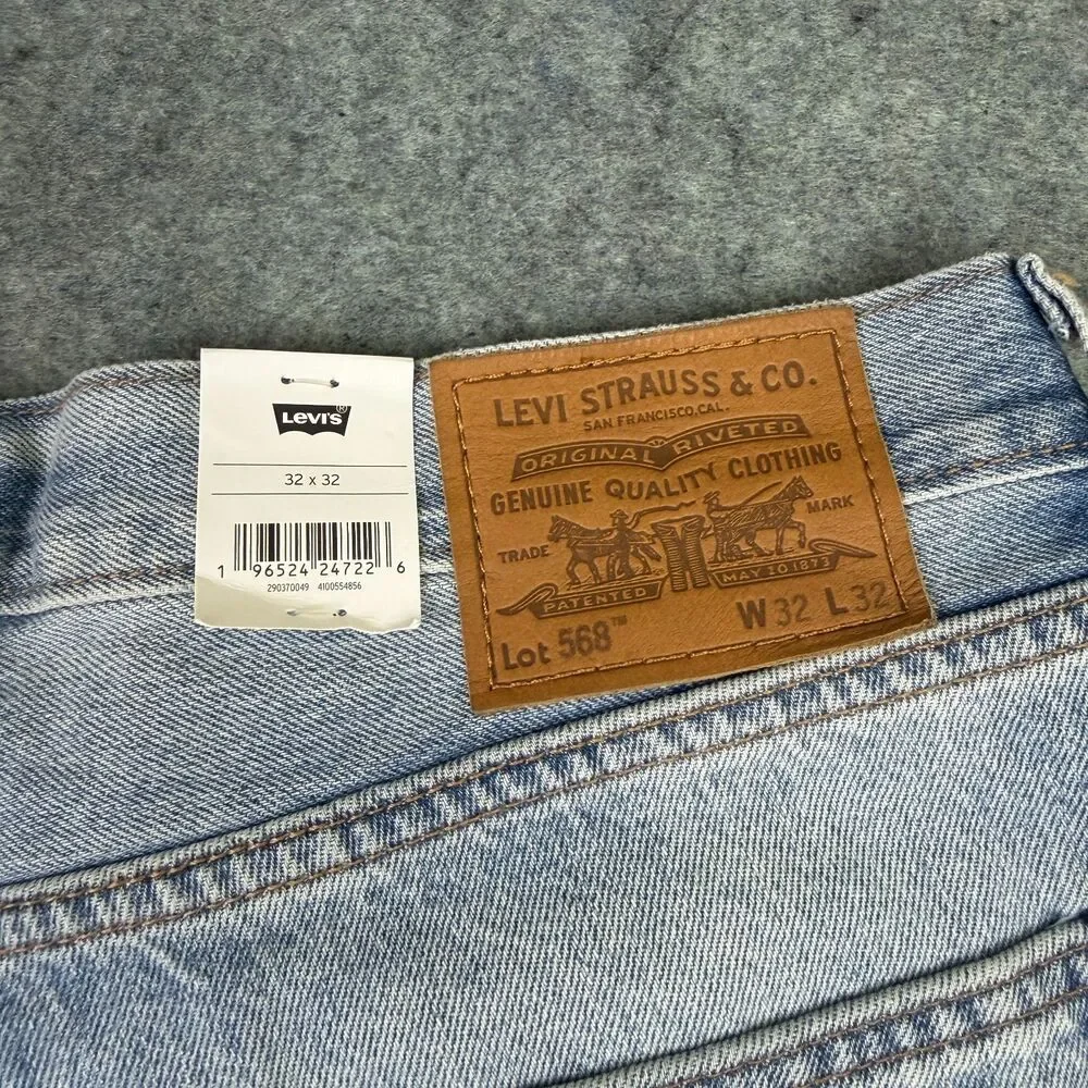 Levi's Men's 568 Stay Loose Jeans Size 32x32 Light Wash Denim Patch Folk Chaos